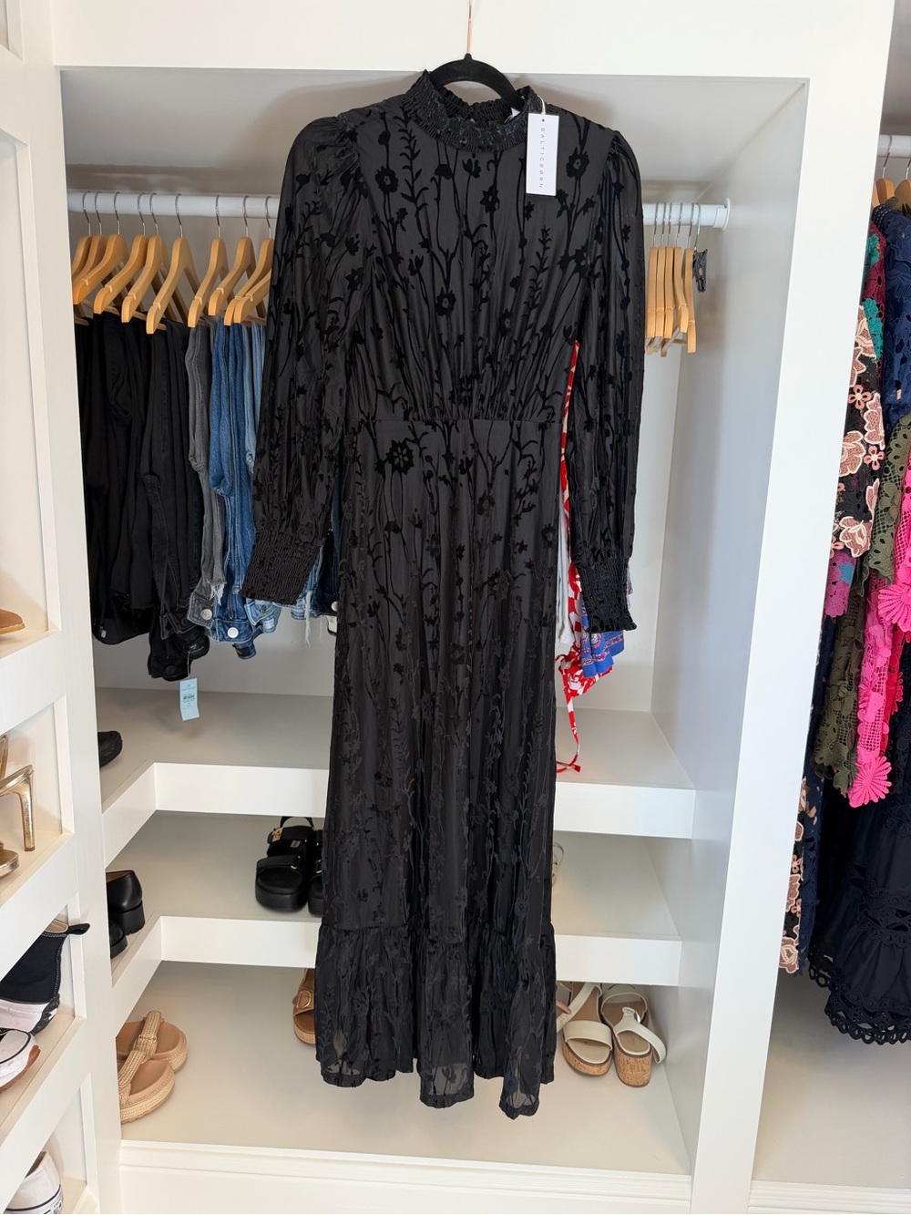 Baltic Born Black Floral Velvet Burnout Maxi Dress